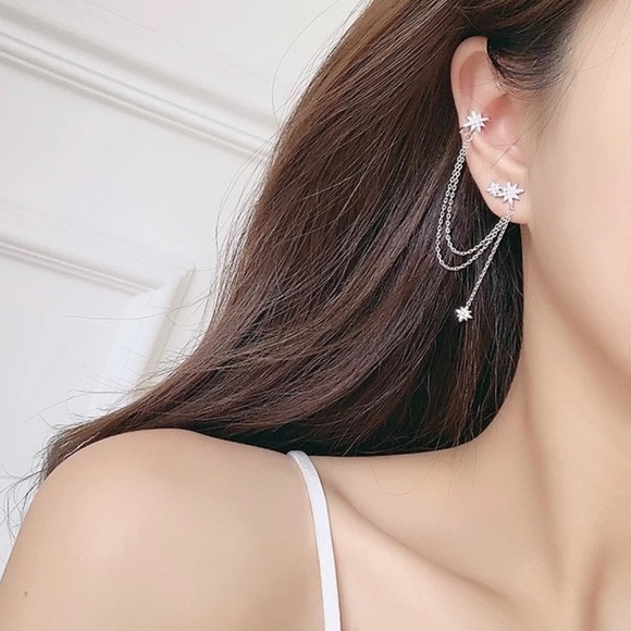 My Added Sparkle Jewelry - 925 Sterling Silver CZ Eight Stars Cuff Earring